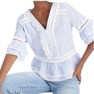 J. Crew Faded Peri Blue Pleated Bell Sleeve Peplum Blouse